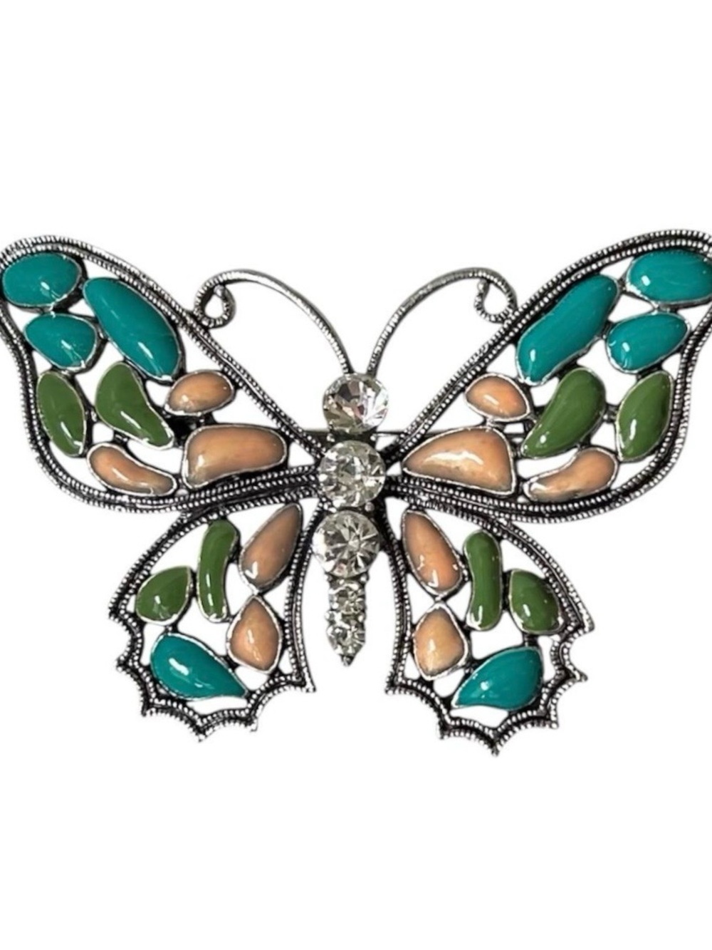 Boho Butterfly Silver Tone/Stones Brooch